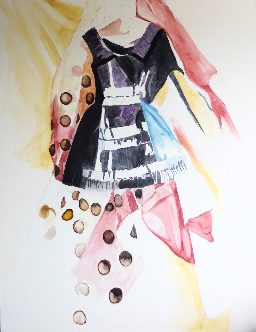 Polka Dot Black Dress 48 x 36 (WIP)