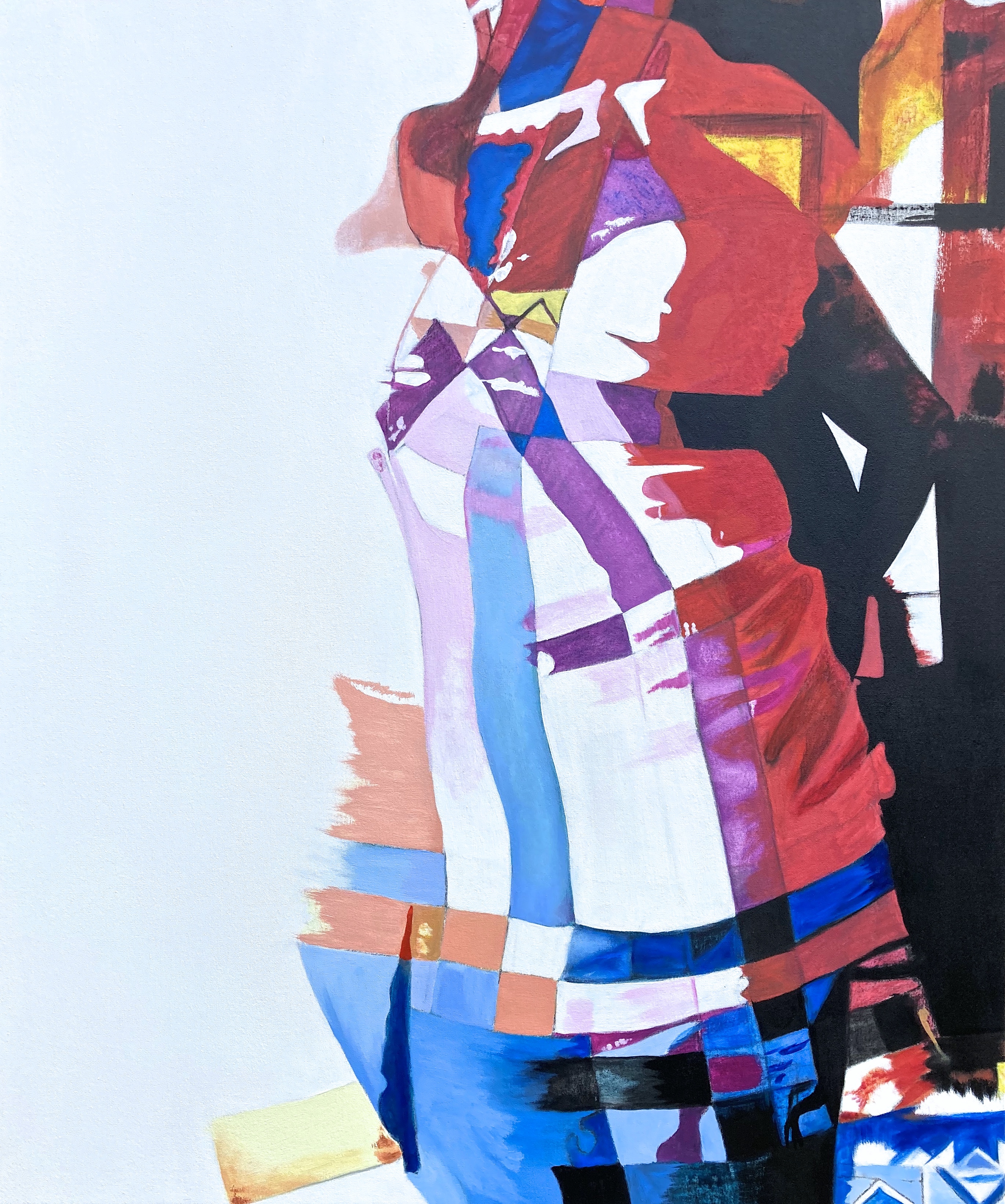 Mondrian, painting, female form, dress, semi abstract